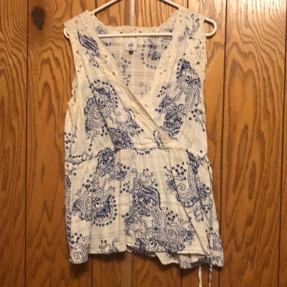 CAbi Women's Blue and White Paisley Top